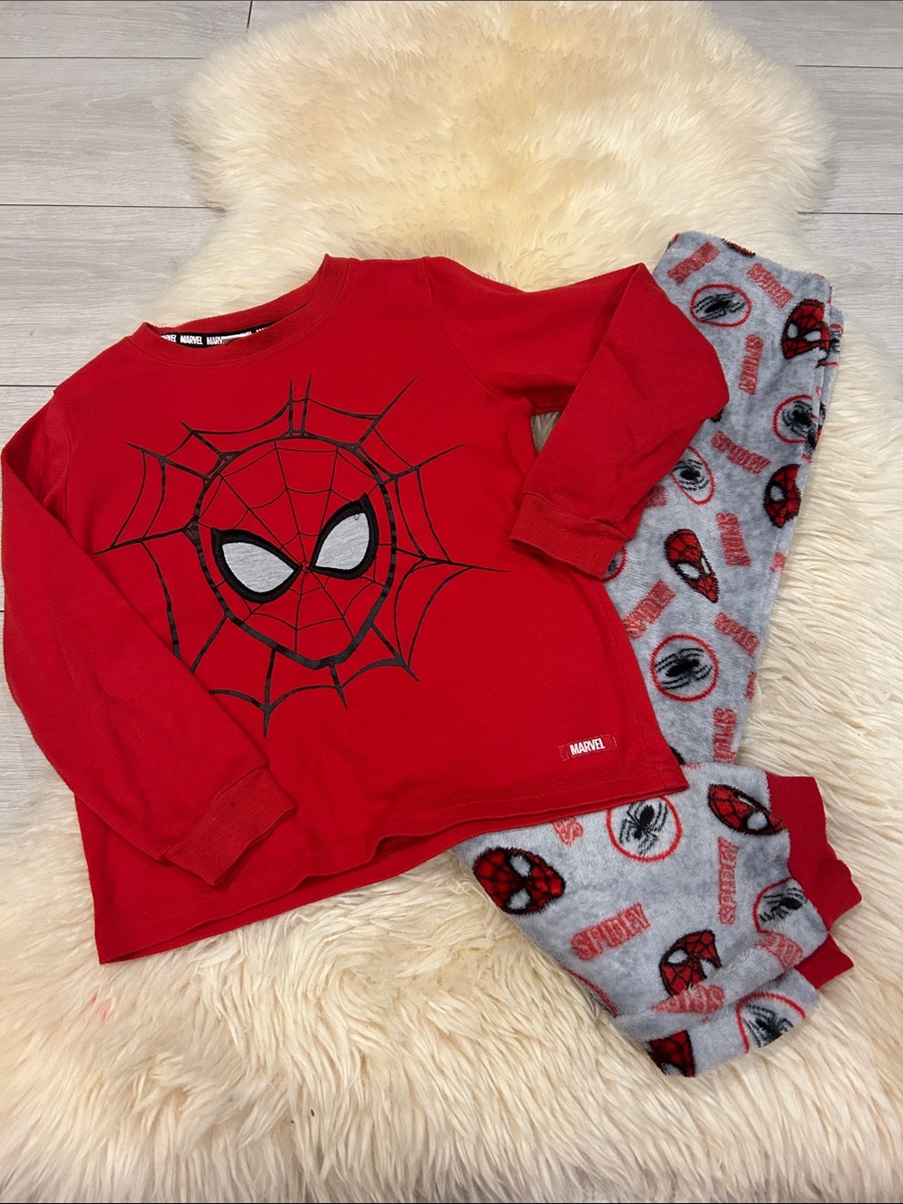Marvel Red Spider-Man Long Sleeve Pajama Set with Gray Printed Pants